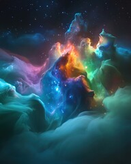 Poster - Colorful Nebula Formation in Deep Space with Stars and Clouds of Gas and Dust Abstract View