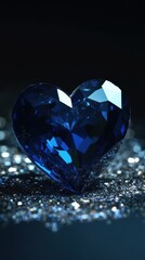 Poster - Close-up of a Blue Heart Gemstone on a Glittering Surface, Valentine's Day Concept, Dark Background, Studio Shot