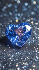 Poster - Sparkling Blue Heart Diamond Close Up on Glittery Surface Perfect for Jewelry and Valentine's Day Concepts Still Life