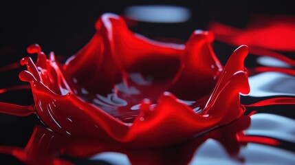 Poster - Dramatic Red Paint Splash High Angle Shot Abstract Art Fluid Dynamic Movement Concept Visual Dark Background