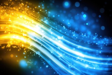 Poster - abstract vibrant waves of gold and blue light