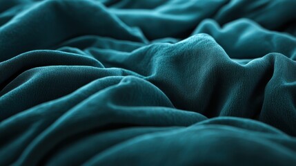 Poster - Teal Fabric Waves and Folds Close Up Macro Texture Abstract Background Material Surface Detailed Shot Silk Satin