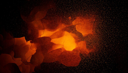 Leinwandbilder - Abstract fiery orange shapes and particles on a dark background create a dynamic and eye catching design element.