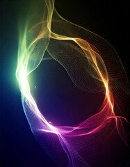 Leinwandbilder - Abstract glowing lines form a vibrant, colorful pattern against a dark background, creating a dynamic and modern design element.