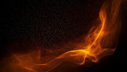 Poster - Abstract fiery golden particle wave on a dark background. Concept for modern technology, science, energy, or cosmic event.