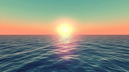 Poster - Serene Ocean Sunset View with Warm Colors and Gentle Waves at Golden Hour in Coastal Landscape