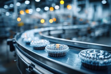 Poster - a modern and clean automated food production line showcasing precision and efficiency in packaging d