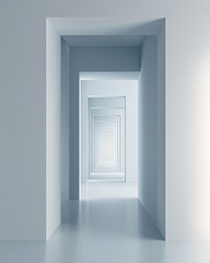 Poster - Endless White Corridor Perspective View, Architectural Minimalism, Clean Lines, Modern Design, Abstract Interior Space