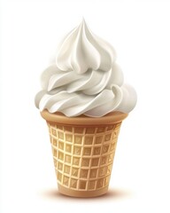 Poster - Vanilla ice cream cone close up studio shot on white background delicious sweet treat dessert frozen confection