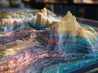 Poster - Abstract topographic model of colorful mountain range landscape close up view artistic rendering