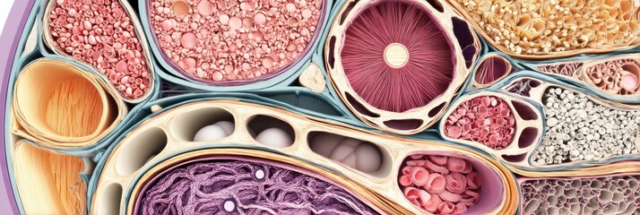 Aufkleber - Illustration of Stylized Anatomical Cross Section Displaying Various Tissue Types and Structures for Educational Purposes