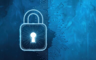 Poster - Digital Security: A glowing padlock icon represents cybersecurity and digital protection in a technical setting. Reflecting data security and information safety. 
