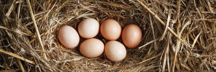 Poster - Fresh Eggs Nestled in Straw Nest Create a Natural Farm Setting Perfect for Cooking Inspiration