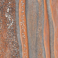 Poster - Abstract painting of vertical bands with textured dots in orange white and black colors close up view art