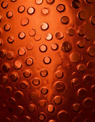 Leinwandbilder - Close up of an orange surface with round holes, creating a textured and patterned background with a play of light and shadow.