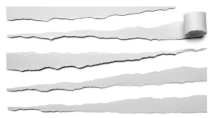 Aufkleber - Collection of torn white paper strips with rough edges, isolated on a white background, suitable for use in graphic design projects.