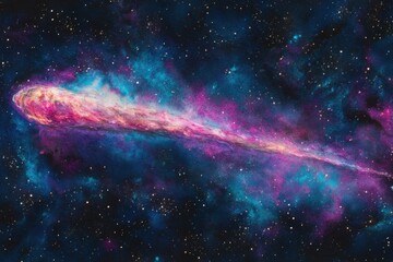 Poster - Watercolor Comet Streaking Across Night Sky with Stars and Galaxy Background Artistic Illustration