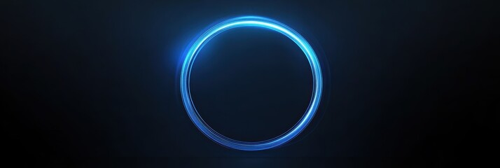 Poster - Bright blue abstract circle with geometric lines on a dark background