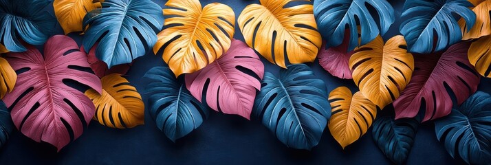 Poster - Colorful tropical leaves create a vibrant graphic layout for advertising designs