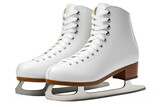 Elegant pair of white ice skates ready for winter adventures, ice skates, figure skates, white, pair, winter, ice skating, sport, recreation, equipment, skating, laces, blade, leather, shoe, footwear