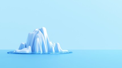 Poster - Abstract icy mountain floating in calm blue water with soft sky in minimalistic serene setting