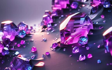 Fototapete - Abstract background with vibrant purple, pink, and blue crystal textures creating a radiant glow