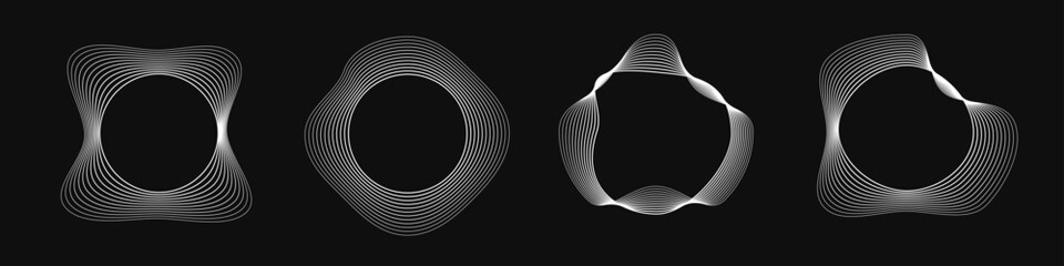 Poster - Set of round curved frames with dynamic wavy stripes