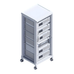 Fototapete - Isometric server rack illustration displayed on a white background, showing rows of servers and network equipment, representing data centers, cloud computing, and IT infrastructure. Image version 2.