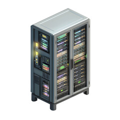 Fototapete - Isometric server rack illustration displayed on a white background, showing rows of servers and network equipment, representing data centers, cloud computing, and IT infrastructure. Image version 3.