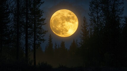 Wall Mural - a glowing full moon casting eerie light over the forest