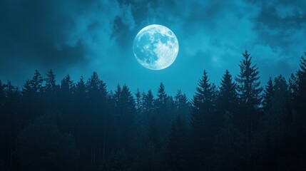 Wall Mural - a glowing full moon casting eerie light over the forest