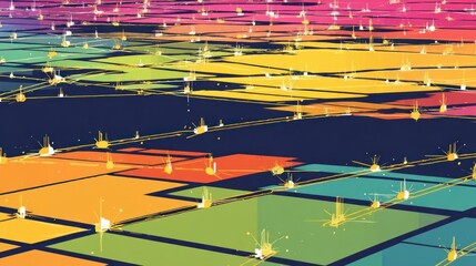 Aufkleber - Abstract Colorful Geometric Landscape with Bright Splashes and Lines Vibrant Artistic Background Design
