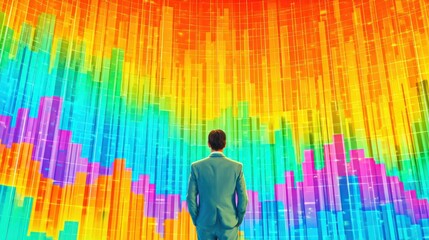 Leinwandbilder - Businessman Analyzing Vibrant Colorful Data Charts Graphs Financial Market Trends