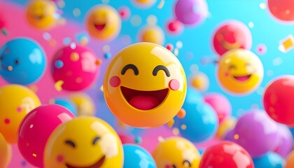Wall Mural - _A vibrant celebration of World Emoji Day, a playful composition of 3D emoji, a digita .