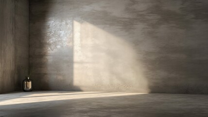 Poster - Sunlight streams into a minimalist room, casting light on the concrete floor, enhancing the texture.