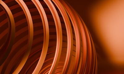 Poster - Abstract 3D Rendering of Intersecting Copper and Brown Curved Bands on a Gradient Orange Background
