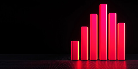 Poster - Glowing red bar graph showing growth and progress on a gridded black surface background