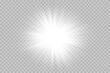 © Roman - White glowing light explodes on a transparent background. Transparent shining sun, bright flash.