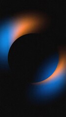 Wall Mural - abstract blurry gradient orange blue ring shape with heavy grain texture on black background