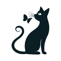  Black Cat Silhouette with Butterfly