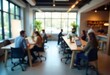 © Halim - Generative AI A vibrant co-working space filled with diverse professionals collaborating and innovating