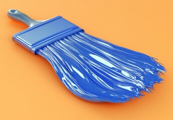 Poster - The combination of a blue paint stroke and a brush on an orange background creates a unique abstract art concept that inspires creative design