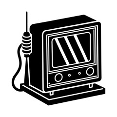 Poster - Illustration of a vintage television set with an antenna and a rectangular shaped screen display