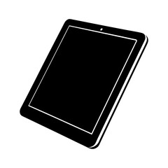 Leinwandbilder - A black tablet device with a white border and a front facing camera on a white background angled view