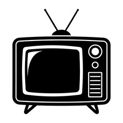 Poster - Illustration of a vintage television set with antenna and control buttons in black and white style