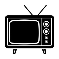 Poster - Illustration of a vintage television set with antenna and rounded edges in black and white color