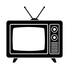 Poster - Illustration of a retro television set with antenna and buttons in black and white colors style design