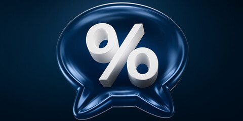 Aufkleber - White percentage symbol inside a glossy dark-blue speech bubble, representing discount, sale, or promotional offers, suitable for marketing materials