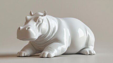 Poster - White ceramic hippopotamus figurine, glossy finish, resting pose.