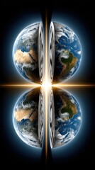 Poster - Stunning Visual of Earth Divided, Showcasing Natural Beauty and Cosmic Elements in a Striking Digital Art Composition